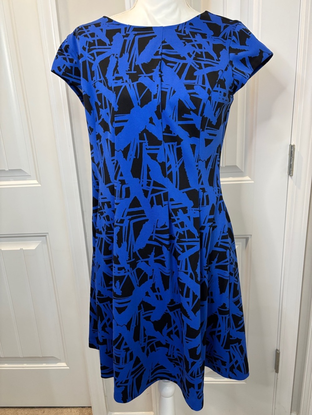 Michael Kors Blue and Black Abstract Midi Dress Size 10